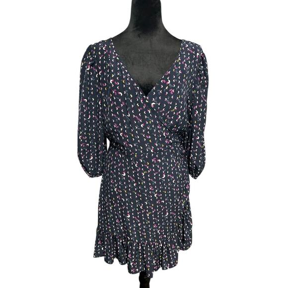 Tanya Taylor Bernadine Navy Blue Silk Faux wrap Short Dress Size 6 - Picture 3 of 5